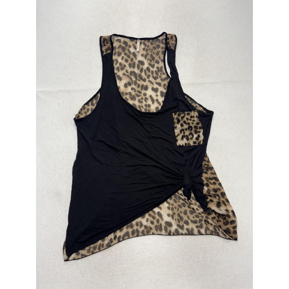 Lilypad Tank Top Womens Medium Brown Leopard Print Scoop Neck Knot Hem Racerback